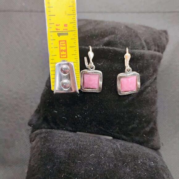 "B" Israel Hand Hammered Sterling Silver 925 Faceted Pink Rose Quartz Earrings - Picture 4 of 7
